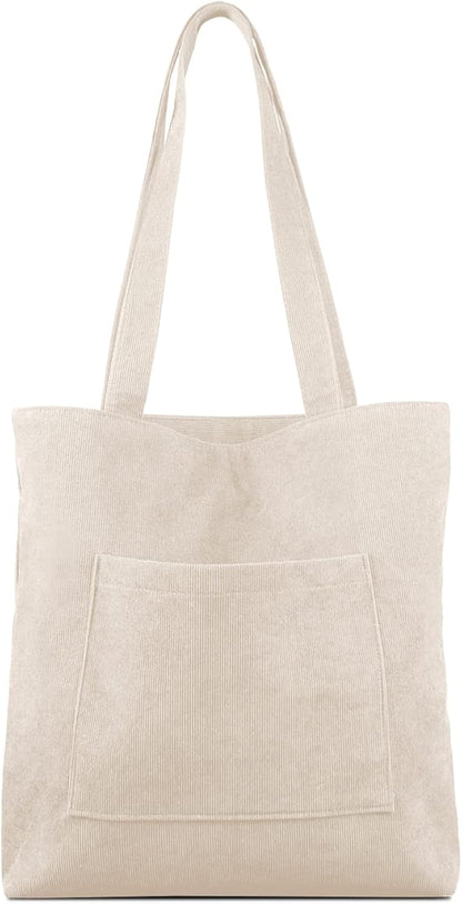 Kememo Corduroy Tote Bag with Zip, Shoulder Bag Women's Hobos Handbags Large Capacity Shopping Bag with Inner Pocket