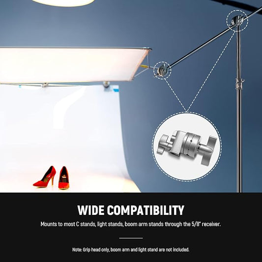 Neewer Multi Functional Heavy Duty 2.5-inch Grip Head Swivel Head Holder Mounting Adapter for Light Stand, Extension Boom Arm and Other Photographic Equipment with 12,14,38,58-inch Mount (Silver)