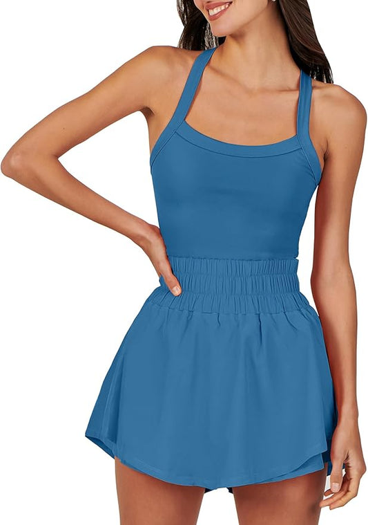 ANRABESS Womens Mini Tennis Dresses Skort Summer Sleeveless One Piece Workout Romper Dress with Shorts Athletic 2025 Outfit