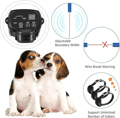 Electric Dog Fence, Wired Pet Containment System, Aboveground/Underground Installation, 650 Ft Wire, IP66 Waterproof Rechargeable Collar, Shock/Tone Correction, 1 Collar