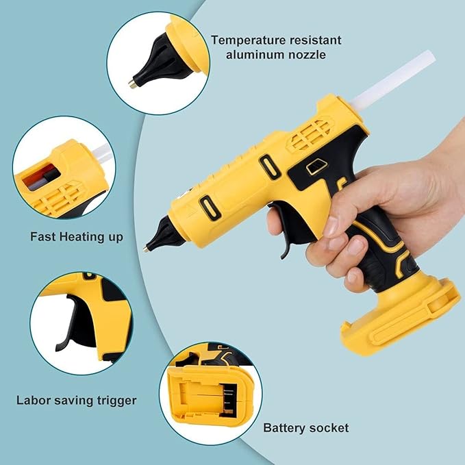 Topyond Portable Hot Glue Gun Battery Powered, 100W Fast Heating, Wireless with LED Light