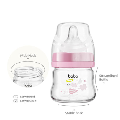YOHKOH Glass Baby Bottles with Slow Flow Nipple, Newborn Anti-Colic Baby Bottles for 0+ Months, Wide Neck Feeding Bottle, Clear (Red, 2.7oz (Pack of 1)
