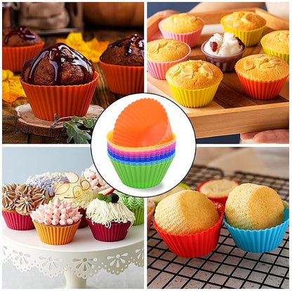 AKOAK Reusable Silicone Non-stick Baking Cups, Cake Molds, Kitchen Baking Cooking Accessories, DIY Cake Making Tools - Pack of 12 (Blue)