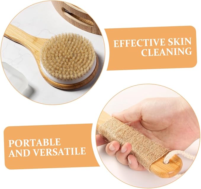 Shower Brush Long Handle Back Scrubber for Women Exfoliating Body Scrubber Back Wash Tool Soft Back Scratcher Brush Wood Handle Bath Accessory