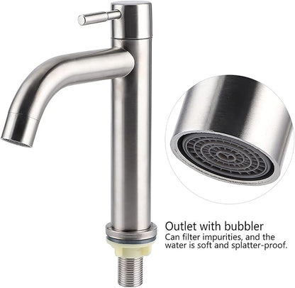 G1/2 Brushed Faucet, Stainless Steel Single Cold Faucet Wash Basin Water Tap Wrench Type Bathroom Faucet for Home Kitchen Bathroom Accessory (Cylinder Single Cold Faucet)