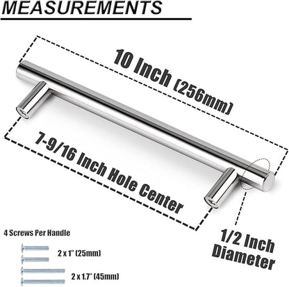 Probrico 5 Pack  7-12 Inch Chrome Dresser Pulls Cabinet Handles, Euro Bar Cabinet Pulls Polished Chrome Dresser Pulls for Kitchen Closet Cupboard, Polished Stainless Steel Cabinet Hardware