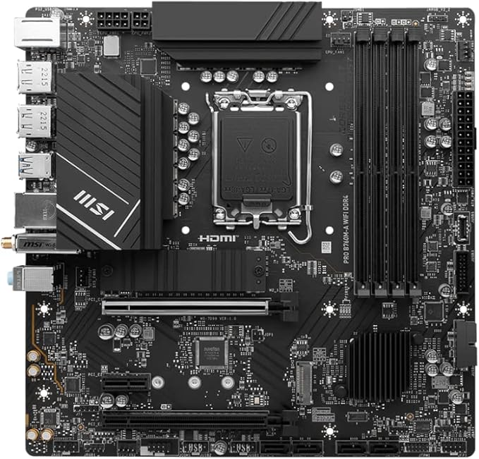 MSI PRO B760M-A WiFi DDR4 ProSeries Motherboard (Supports 12th/13th/14th Gen Intel Processors, LGA 1700, DDR4, PCIe 5.0, M.2, 2.5Gbps LAN, USB 3.2 Gen2, HDMI/DP, Wi-Fi 6E, Bluetooth 5.3, mATX)