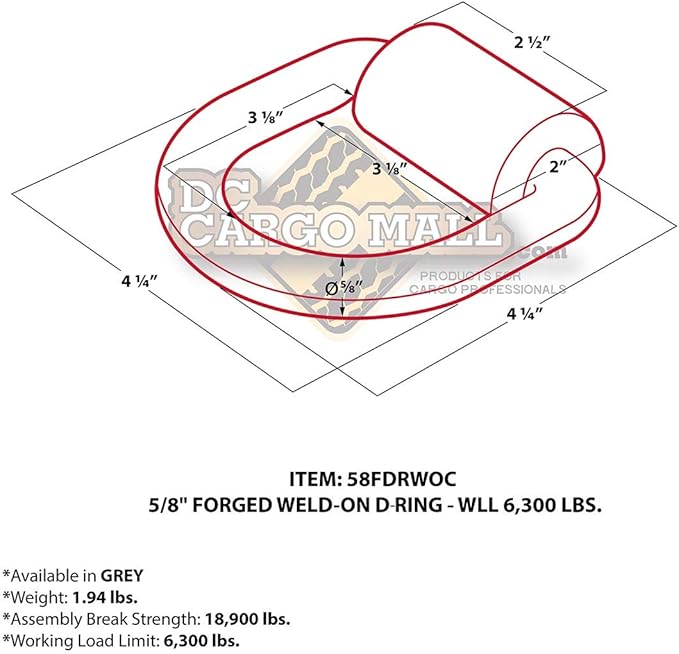 DC Cargo Weld-On D-Ring Tie-Down Anchors – 5/8" (4 Pack) Heavy-Duty Forged Steel with 18,900 lb. ABS – Rotating D-Rings Secure & Durable for Trailers, Trucks, Warehouses, Docks