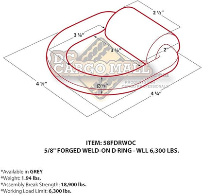 DC Cargo Weld-On D-Ring Tie-Down Anchors – 5/8" (4 Pack) Heavy-Duty Forged Steel with 18,900 lb. ABS – Rotating D-Rings Secure & Durable for Trailers, Trucks, Warehouses, Docks