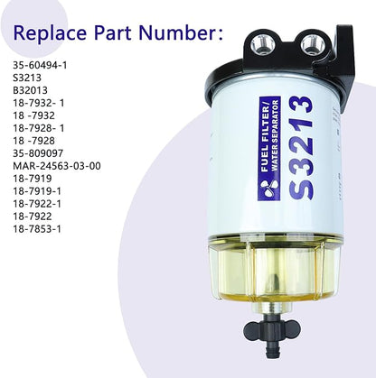 Fuel Filter Water Separator Compatible with Mercury Marine Outboard Motor with 38" Barb x 14" NPT Fittings Replaces 35-60494-1, S3213, 18-7932-1, S3213, S3214,35-809097