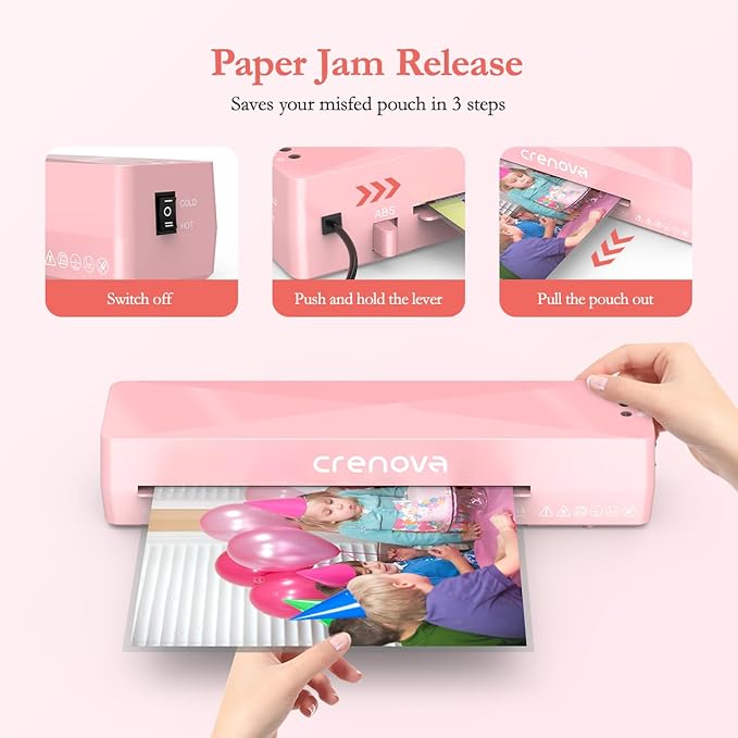 Crenova A4 Laminator Machine 4 in 1 Personal Desktop Hot  Cold with 10 Laminating Pouches No Bubbles 9 Inch Thermal Laminator for Home Office School Business Use Pink