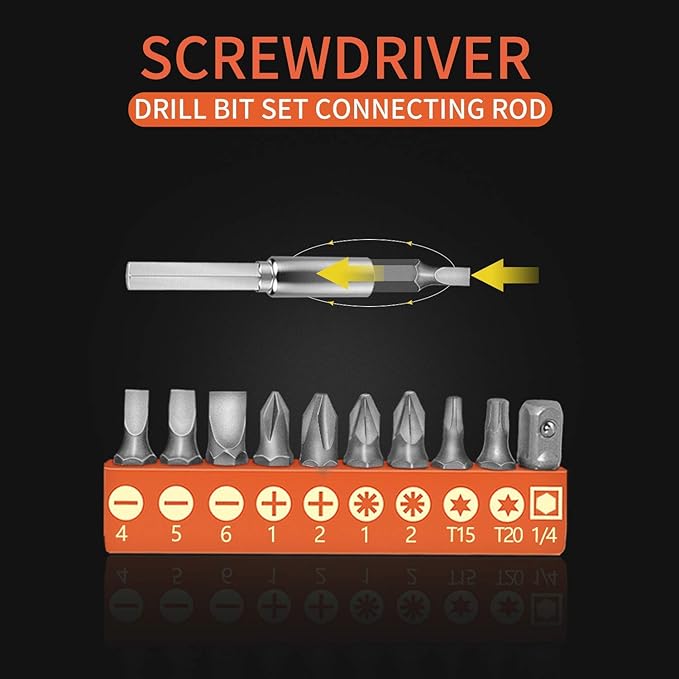 Flexible Drill Bit Extension, 11.6inch Bendable Drill Bit Extension, Universal 14 Flexible Extension for Drill Adaptor Hex Set Orange (21 PCS)