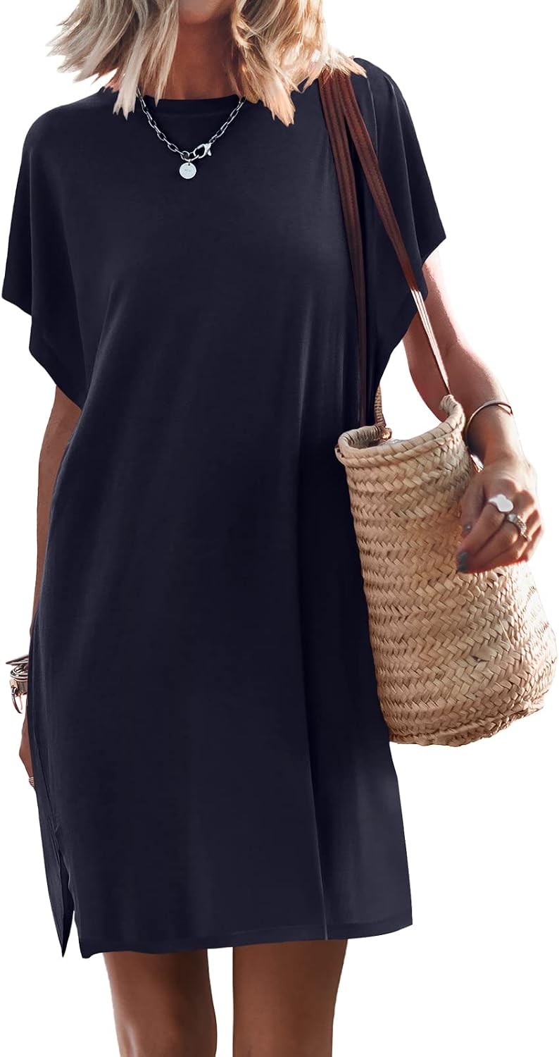 ANRABESS Women’s Summer T Shirt Dress 2026 Beach Vacation Travel Outfits Casual Simple Soft Mini Sundress Cover Up Clothes.