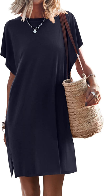 ANRABESS Women’s Summer T Shirt Dress 2026 Beach Vacation Travel Outfits Casual Simple Soft Mini Sundress Cover Up Clothes.