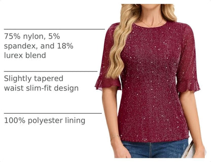HomRain Glitter Tops for Women Sequin Blouses Sparkly Bell Sleeve Shirt Dressy Casual Party Guest Wedding Summer Top.