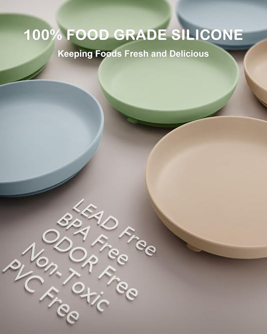 Classic Silicone Suction Plates for Toddler Baby Kids (3 Pcak), BPA Free Baby Plates with Suction that Stick  Stay, Deeper Toddler Dishes Microwave  Dishwasher Safe