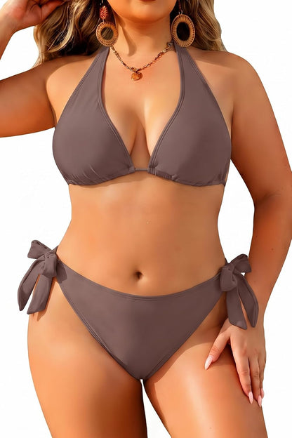 Tempt Me Women Plus Size Triangle Bikini Halter Two Piece Swimsuit Sexy Tie Side Bathing Suits