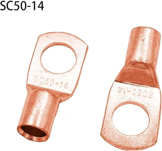 10Pcs20Pcs Golden SC50-6 SC50-8 SC50-10 SC50-12 SC50-14 Bolt Hole Tinned Copper Cable Lugs Battery Terminals 50mm Wire (SC50-10,20PCS)
