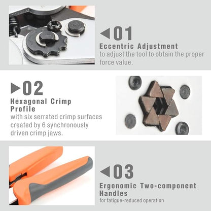 iCrimp Wire Ferrule Crimping Tool, Hexagonal Crimp Profile, Self-adjusting Wire End-sleeves Crimper for AWG23-10 Insulated Terminal  Non-insulated Ferrule