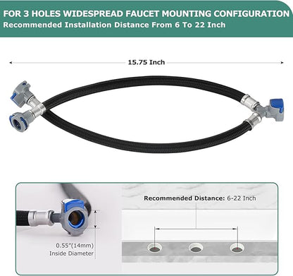 15.75 Inch Extended Quick Connect Hose Hot  Cold Water Mixer Line with Snap-in Buckle for PARLOS Widespread Faucet Roman Tub Filler, 2109301