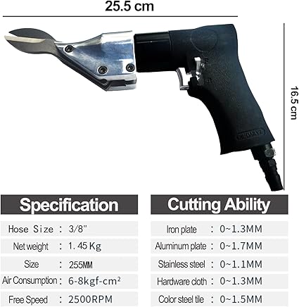 Pneumatic Scissors, 14in Air Shears, 2500rmp Pneumatic Metal Cutter Steel Straight Blade Scissors, for for Iron, Aluminum Sheet, Screen Mesh Hardware Processing (QJ-5807)