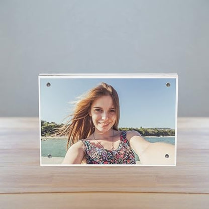 PATIKIL Floating Photo Frame, 4" x 6" Desktop Frameless Picture Frame Double Sided Acrylic Magnetic Display Frame for Family Travel Party Photo Souvenirs Artwork, Clear