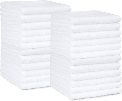 Basics Fast Drying Cotton Washcloths for Bathroom, Machine Washable, Soft and Highly Absorbent, 12 x 12 in, White, 24-Pack
