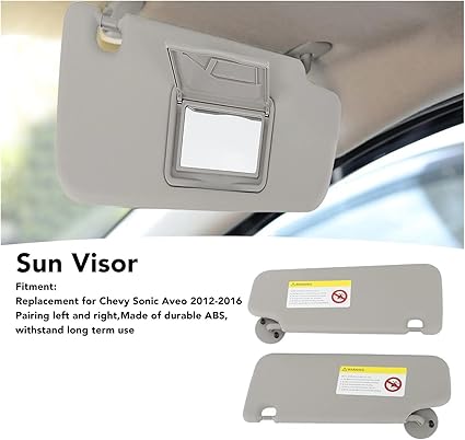 1 Pair Sun Visor Left Right Sun Visor with Mirror Replacement Compatible for Sonic Aveo 2012 to 2016 Grey Left Driver Side Sun Visor