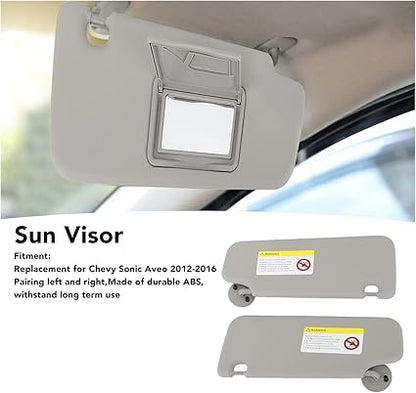 1 Pair Sun Visor Left Right Sun Visor with Mirror Replacement Compatible for Sonic Aveo 2012 to 2016 Grey Left Driver Side Sun Visor