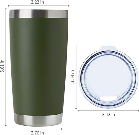 DOMICARE 20oz Stainless Steel Tumbler Bulk with Lid, Double Wall Vacuum Insulated Travel Mug, Powder Coated Coffee Cup, Army Green, 1 Pack