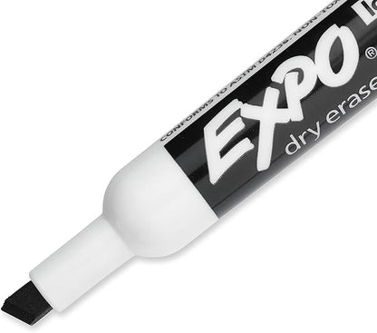 EXPO Low Odor Dry Erase Markers, Black, Chisel Tip for Versatile Lines, Perfect for Home, Classroom and Office, Pack of 12