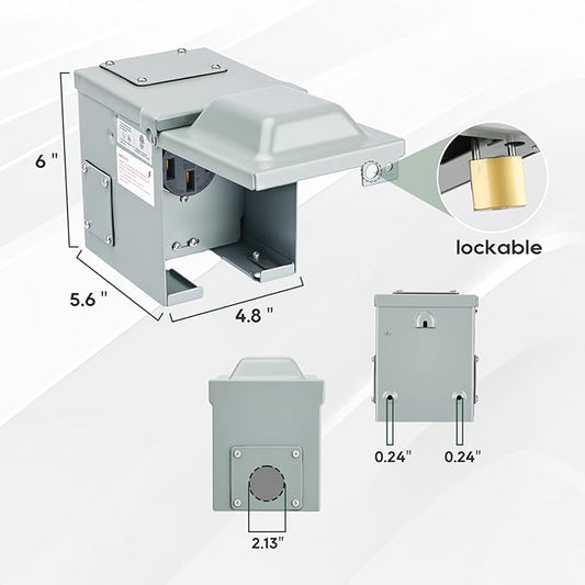 RVGUARD 50 Amp 125/250 Volt RV/EV Power Outlet Box, Enclosed Lockable Weatherproof Outdoor Electrical NEMA 14-50R Receptacle Panel, ETL Listed