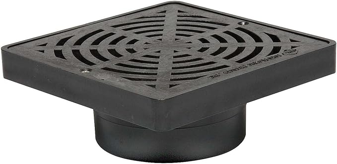 StormDrain 6" Square Bottom Outlet Drain Grate and Adapter Basin with Removable Grate Cover Fits 3" and 4" Drain Pipe - Superior Strength and Durability, Black