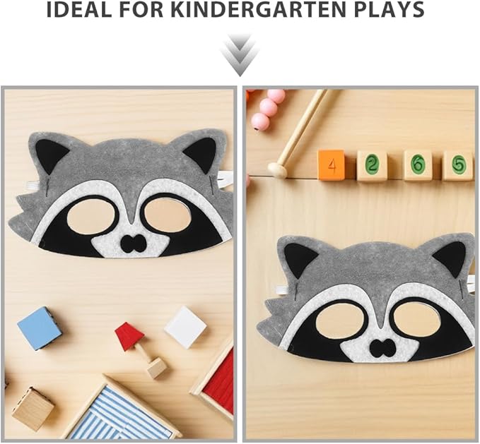 8 pcs Felt Animal Masks: Cartoon Raccoon Half Face Masks Halloween Cosplay Eye Covers for Jungle Themed Birthday Party Decoration Supplies