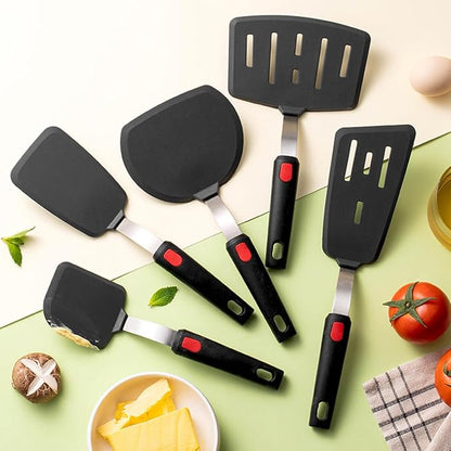 1-Piece Slanting Slotted Spatula Stainless Steel Handle Silicone Cooking Flipper Frying Spatula Household Iron Plate Cooking Turner Flexible Kitchen Utensils for Pancake Eggs Fish Burger