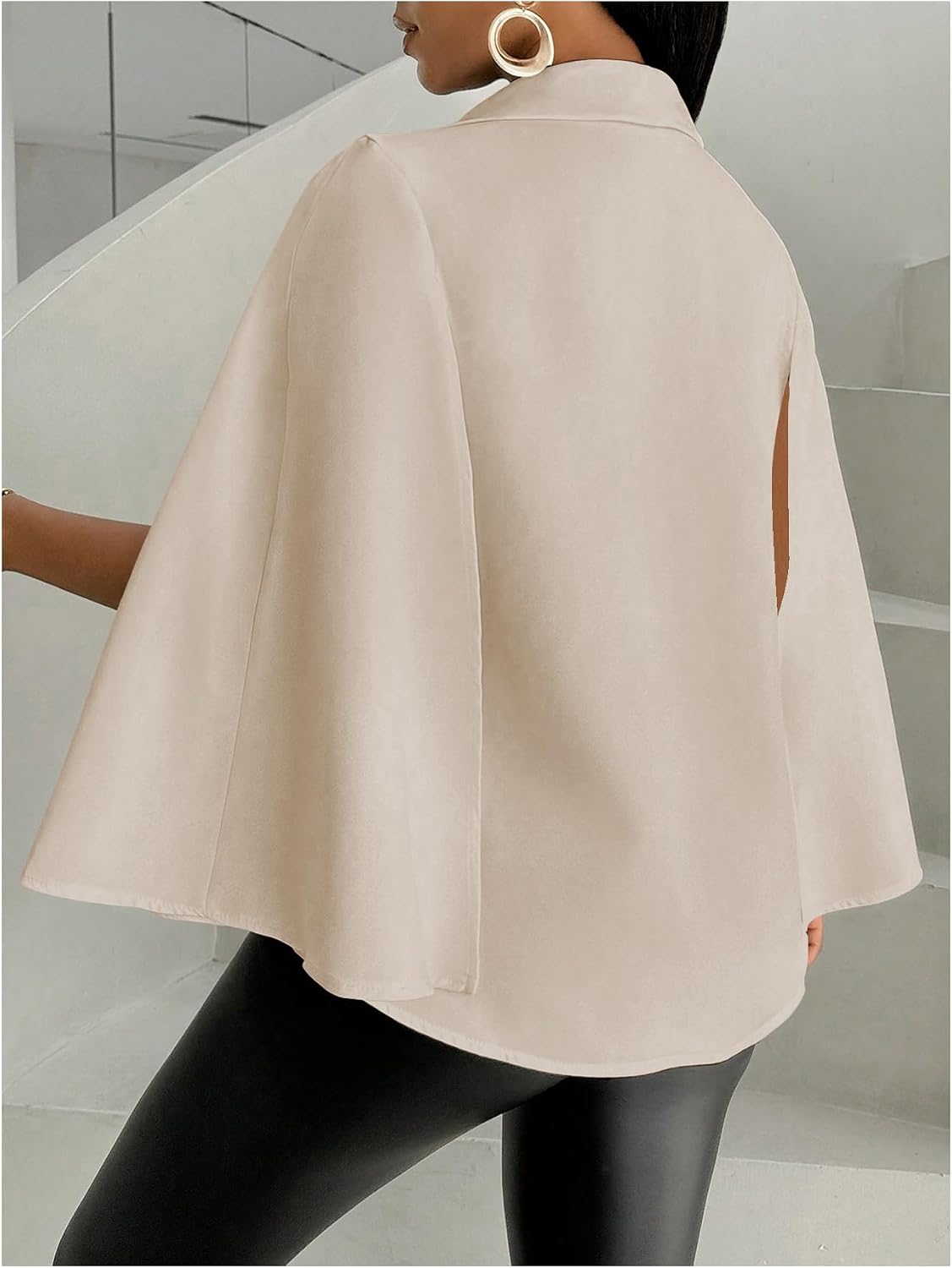 OYOANGLE Women's Cape Long Sleeve Cropped Blazer Jacket Open Front Solid Elegant Trendy Cardigan Coats.