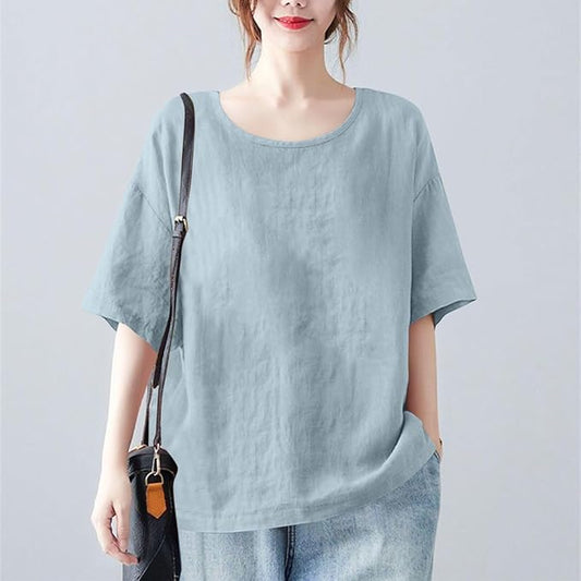 Women Fall Fashion T-Shirts Short Sleeve Oversized Casual Loose Crew Neck Tee Summer Outfits Peasant Blouse Top 2025