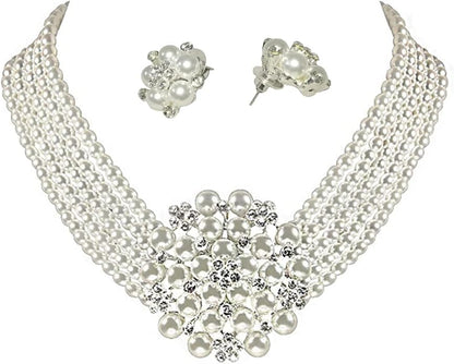 Audrey Hepburn Style Faux Pearl Necklace Set Strand Ear clip or Stud Pin on Earrings for selection Wedding Inspired by Breakfast at Tiffany's for Women LFFJ036