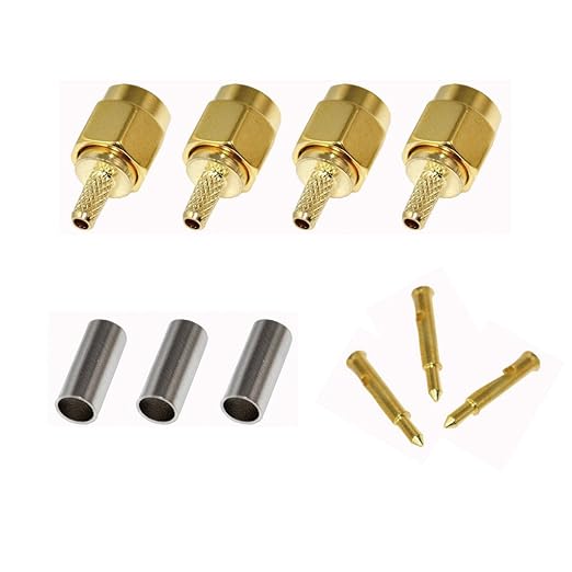 12-Pack SMA Male Crimp Straight Connector, Coax Adapter for RG188 RG178 RG316 RG174A-U/LMR100A/RFC100A Cables