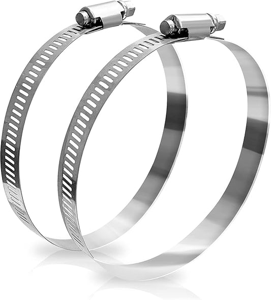 Tech Drive 6 Inch Duct Clamps for 6 Inch HVAC Air Ducting, Hoses, and Exhaust Ventilation - (4 Pack) Adjustable Stainless Steel Clamps for Plumbing Dryer Vent