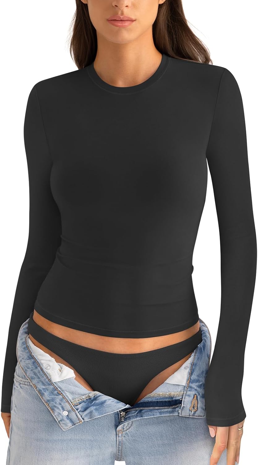 EasyGala Womens Cotton Long Sleeve Shirts Crew Neck Fitted Basic Going Out Outfits Undershirt Spring Fall Clothes 2026