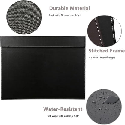 Ultra-Smooth PU Leather Desk Pad & Mat Office Desk Drawing & Writing Board A3/ A4 File Paper Clip Table Protector Mat on Top Large 24''x18'' (Black) (Item has minor cosmetic scratches)