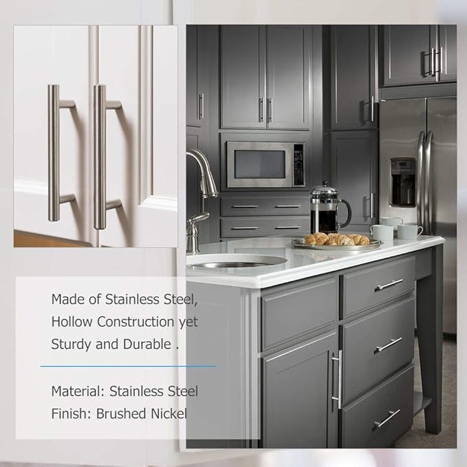 homdiy 5 Pack  Cabinet Handles Brushed Nickel Round Bar Cabinet Pulls 5in Hole Center HD201SN Stainless Steel Drawer Pulls Kitchen Cabinet Handles Cupboard Handles 5 Pack