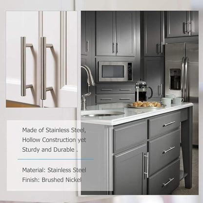 homdiy 5 Pack  Cabinet Handles Brushed Nickel Round Bar Cabinet Pulls 5in Hole Center HD201SN Stainless Steel Drawer Pulls Kitchen Cabinet Handles Cupboard Handles 5 Pack