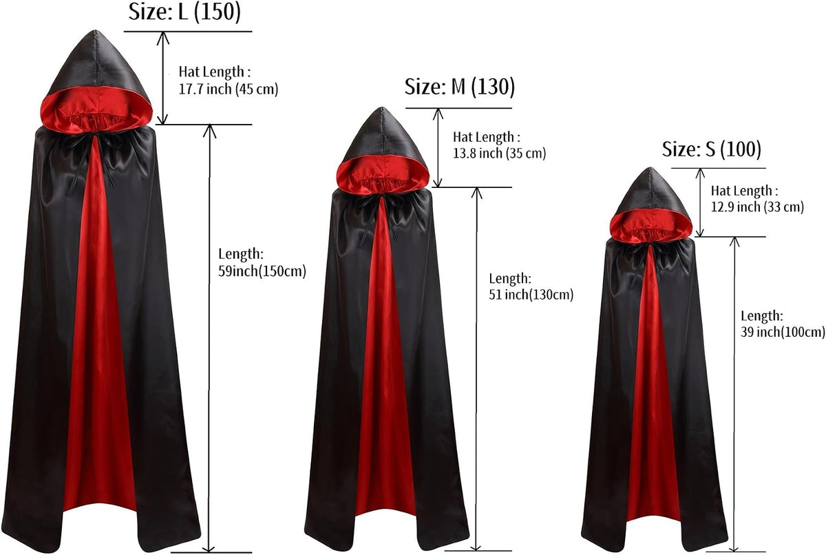 Unisex Adults Reversible Hooded Cloak Cape For Christmas Halloween Party Vampires Cosplay Costumes (Small)
