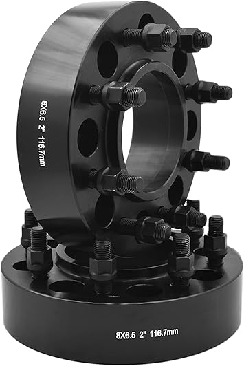 2 Inch Black 8x6.5 To 8x6.5 "FULL HUB CENTRIC" Rear Wheel Spacers Adapters 14x1.5 Compatible with Chevy GMC 1999-2010 8 lug 1500HD 2500HD Forged Aluminum