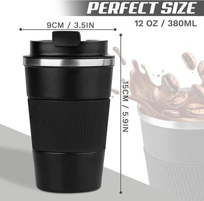 Vacuum-Insulated Stainless Steel Travel Coffee Mug, Leak-Proof Reusable Coffee Cup with Lid - Keep Hot  Cold Drinks for Hours, Durable Thermos Tumbler for Men  Women (3rd-Black, 12OZ)