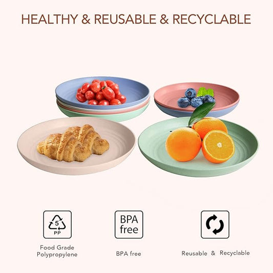 greenandlife Lightweight Wheat Straw Plates - 4Pack Unbreakable Dishes and Plate Set, Dishwasher Microwave Safe Plates, Non-toxin, BPA Free and Healthy for Kids  Adults (7.87'')