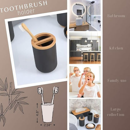 Black Toothpaste and Toothbrush Holder Padang with Bamboo Top - Chic Bathroom Organizer