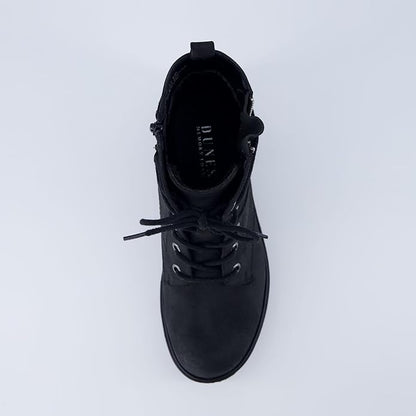 Dunes Women's Kobe Heeled Combat Boots  Lace-Up with Side Zipper, Memory Foam Insoles, Faux Fur Lining, Vegan Nubuck Leather, Wide Widths Available